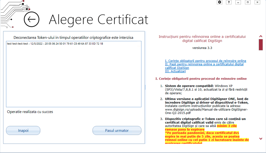 selectare certificat
